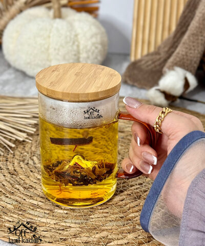 ماگ دمنوش طرح دار درب بامبو کد 111459
