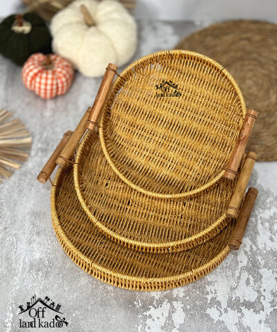 سینی ۳ تکه دسته چوبی گرد