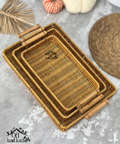 سینی ۳ تکه دسته چوبی