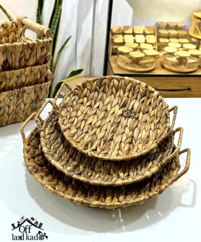 سینی ۳ تکه گرد دسته دار حصیری طرح ایکیا کد 111215